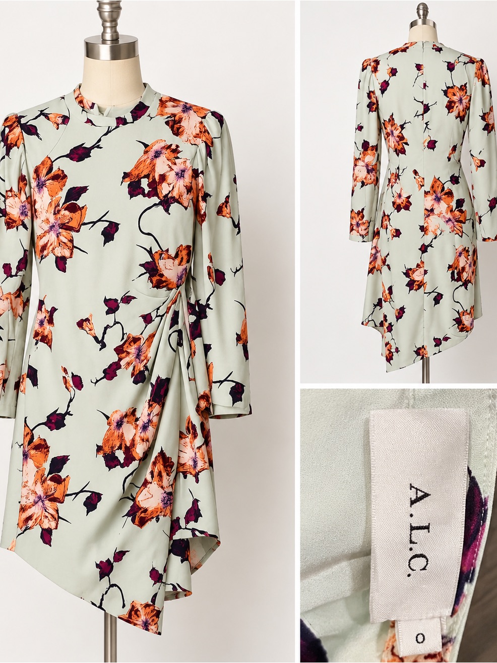 A.L.C. Jane Asymmetrical Dress In Cream And Orange Floral